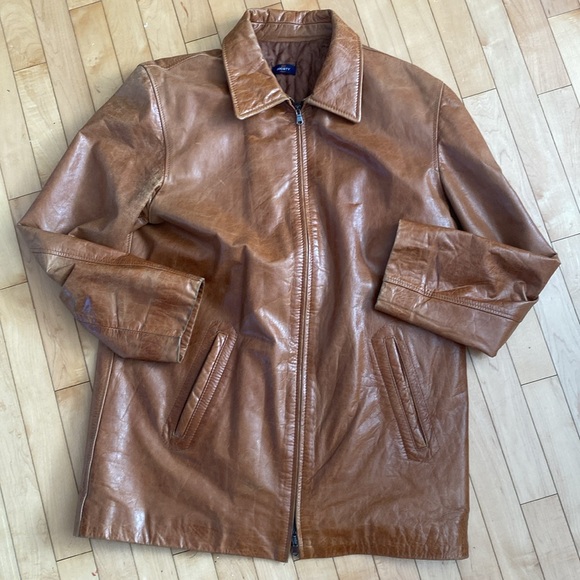 Rare VINTAGE SOFT ITALIAN LEATHER men’s long sleeve tan zip up jacket Size Large - Picture 3 of 17